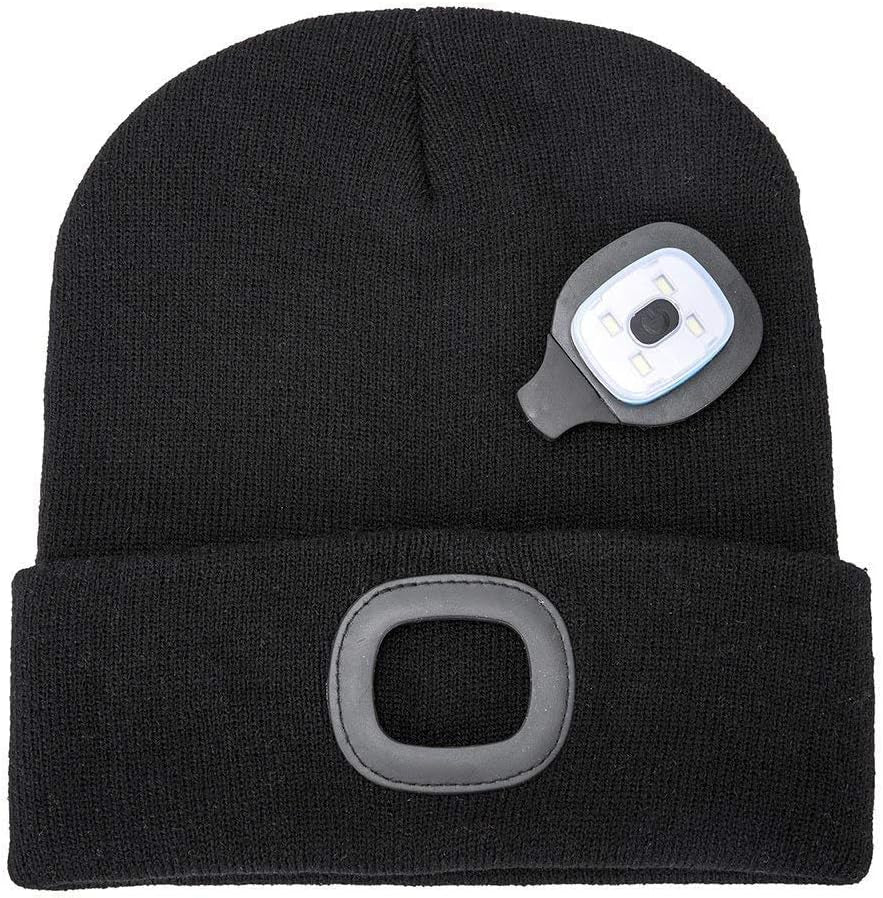 LED Lighted Beanie Cap, USB Rechargeable 4 LED Headlamp, Unisex Knitted Hat with Light for Night Activities, Cycling, Camping, Hunting, Grilling, Running