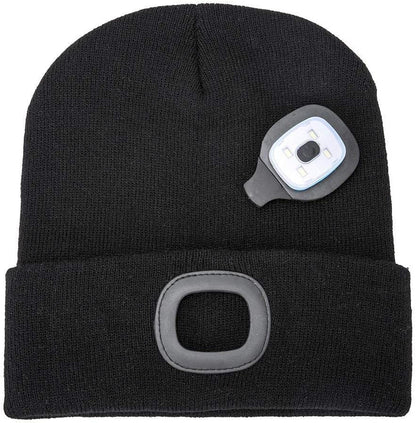 LED Lighted Beanie Cap, USB Rechargeable 4 LED Headlamp, Unisex Knitted Hat with Light for Night Activities, Cycling, Camping, Hunting, Grilling, Running