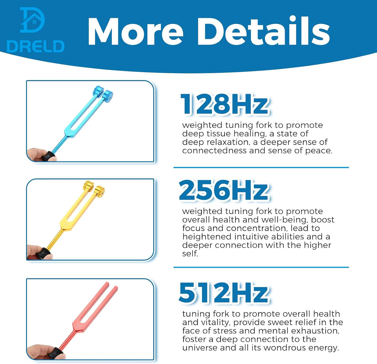 Tuning Forks Healing -128Hz, 256Hz, 512Hz Tuners with Silicone Bases