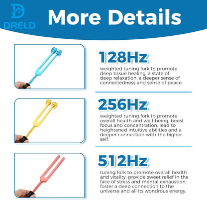 Tuning Forks Healing -128Hz, 256Hz, 512Hz Tuners with Silicone Bases