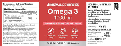 Omega 3 Fish Oil 1000Mg | 180 Capsules | High EPA & DHA