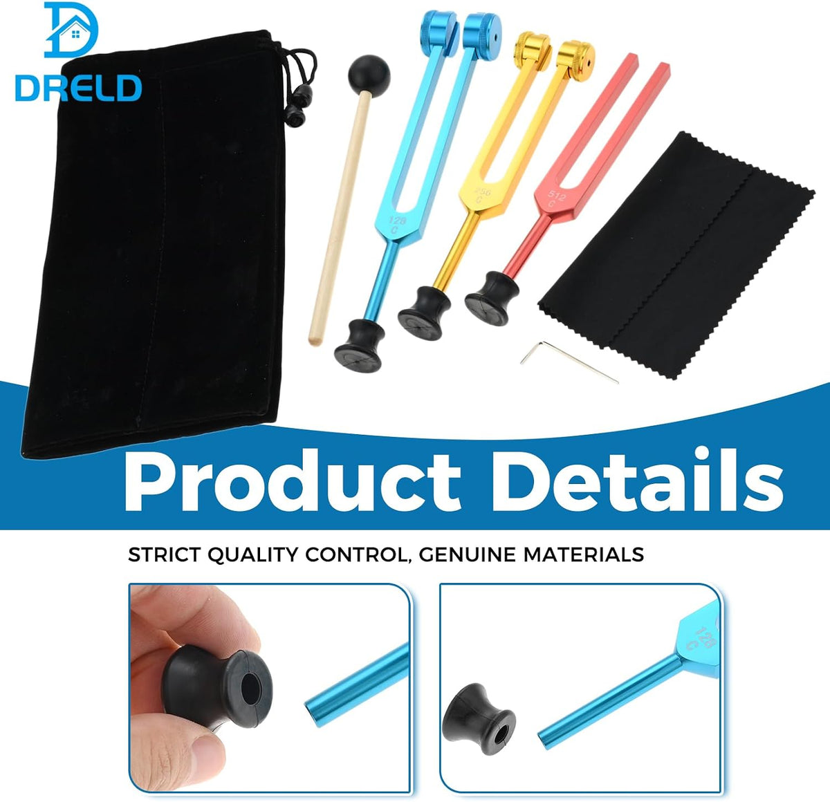 Tuning Forks Healing -128Hz, 256Hz, 512Hz Tuners with Silicone Bases
