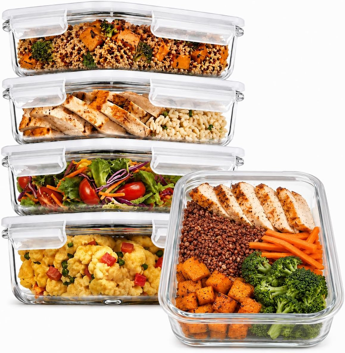 5 Pack 30Oz Glass Containers with Lids - 1 Compartment