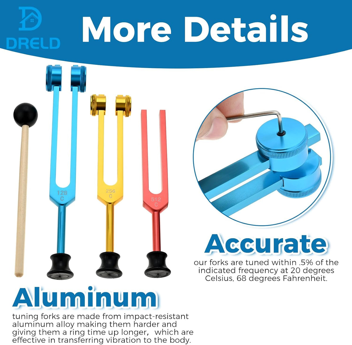 Tuning Forks Healing -128Hz, 256Hz, 512Hz Tuners with Silicone Bases