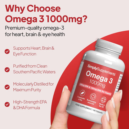 Omega 3 Fish Oil 1000Mg | 180 Capsules | High EPA & DHA