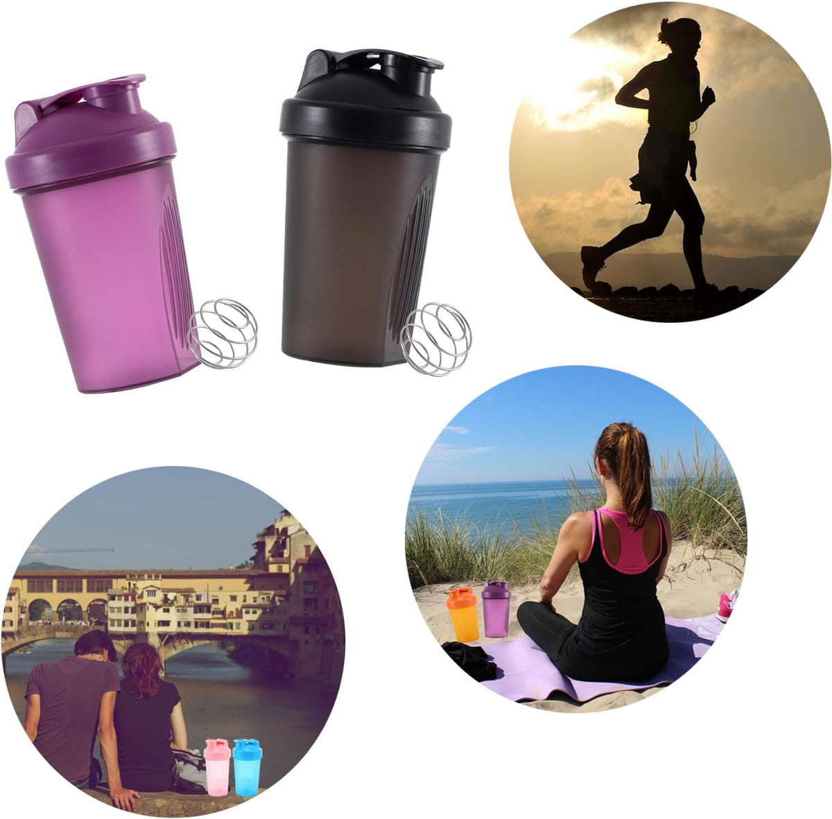 Protein Shaker Bottle 400Ml with Blender Ball, BPA Free, Purple
